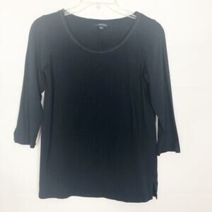 Lands' End 3/4 Sleeve Basic Pullover Black Top XS